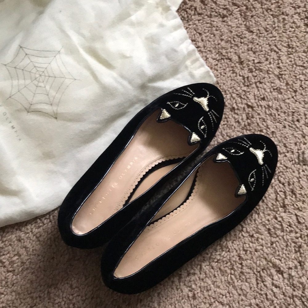 #Charlotte Olympia# Black Velvet Kitty Flat